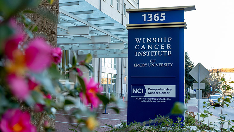 Front entrance sign at Winship Cancer Institute of Emory University
