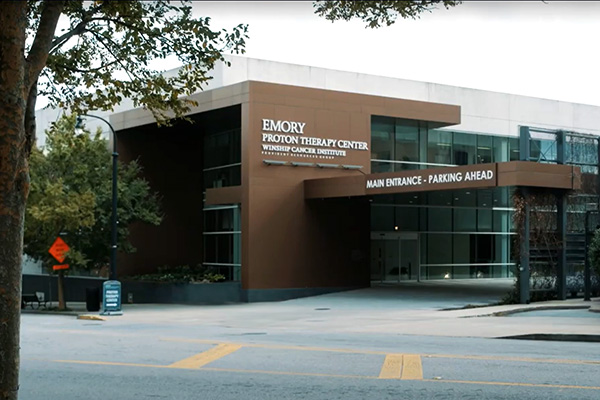 Main entrance of Emory Proton Therapy Center.