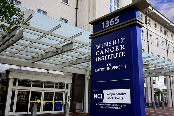 Main entrance of Winship Cancer Institute building C on the Clifton campus.