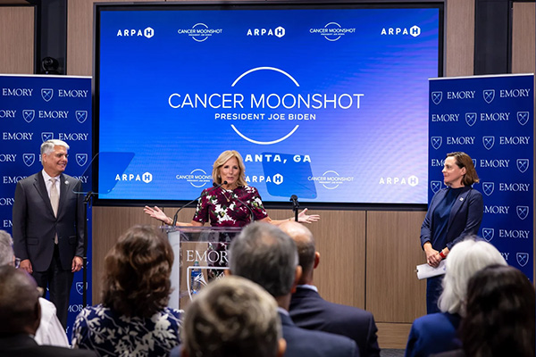 First Lady Biden speaks during her visit to Emory University in 2023