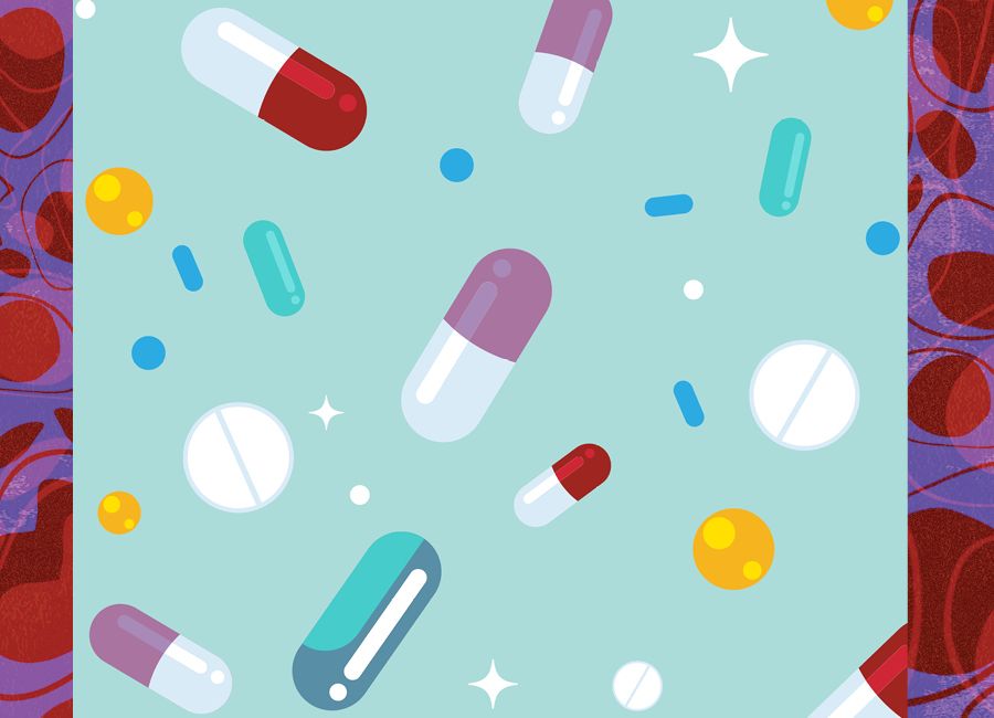 an abstract graphic background illustration of various pills 