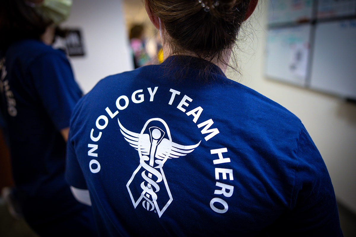 Nurses wearing Oncology Team Hero t-shirt