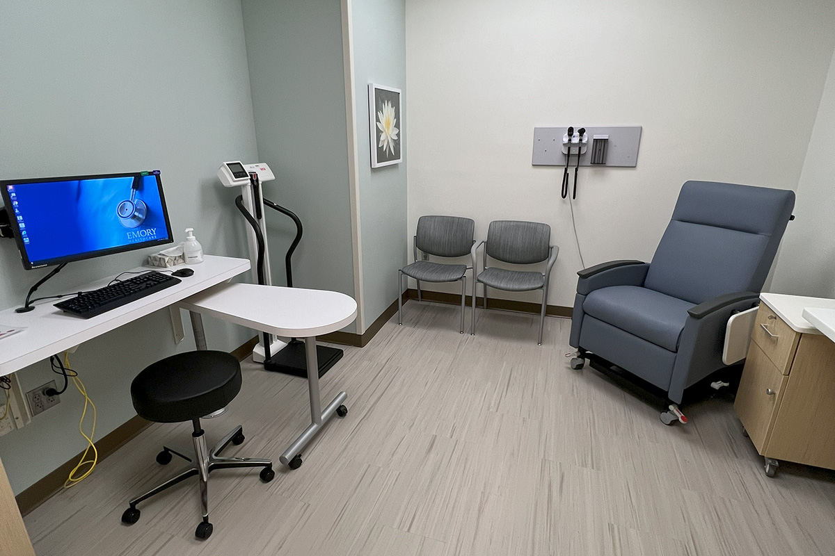 Exam room in the outpatient hematology and medical oncology clinic at Winship at Emory Johns Creek Hospital