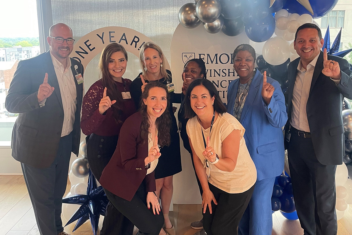 Leaders and staff celebrate Winship at Emory Midtown's first anniversary.