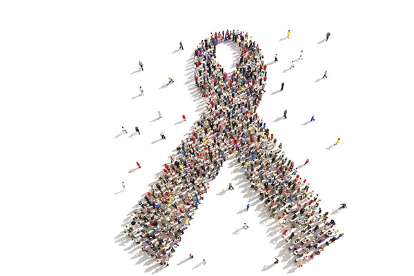 Graphical interpretation of people in the shape of an observance ribbon (stock image)