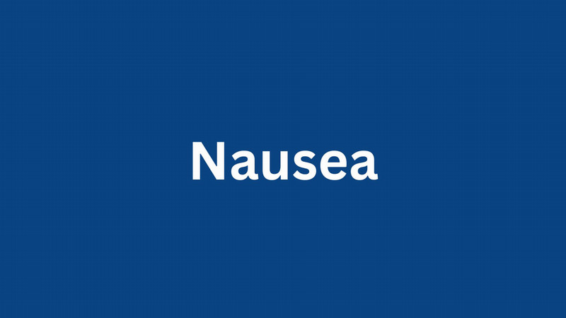 Graphic with "Nausea" in white font on a blue background.